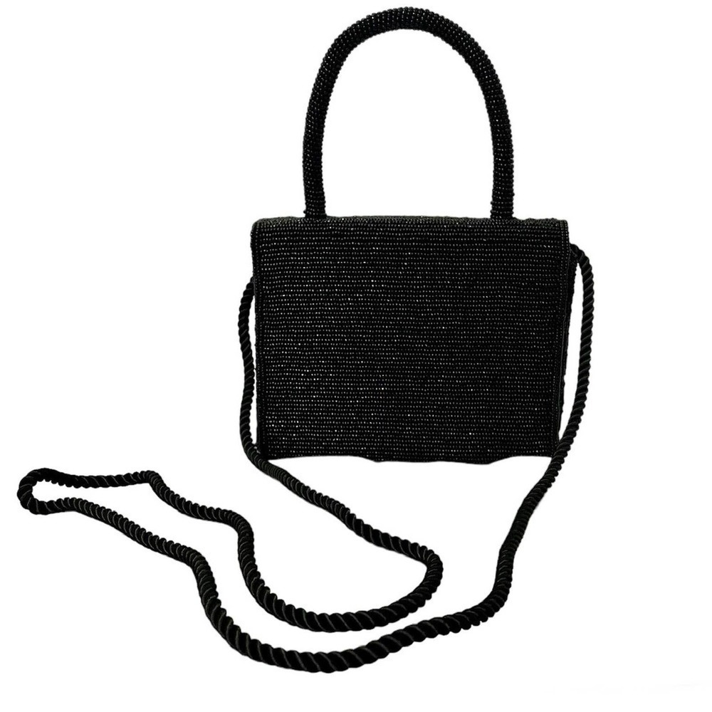 Talbots Beaded Evening Bag Small Mini Black Top Handle Crossbody Elegant…